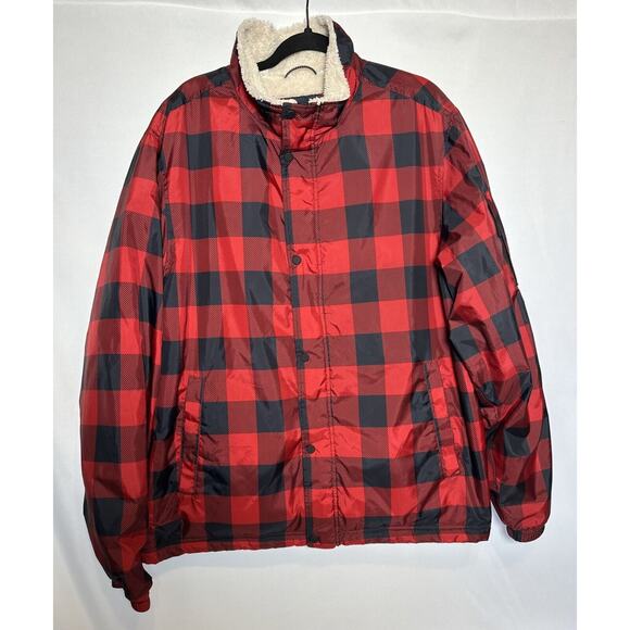 BELOWZERO Men’s Red/Black Plaid Full Zip Jacket Faux Fur Inside Size Large - Picture 1 of 13